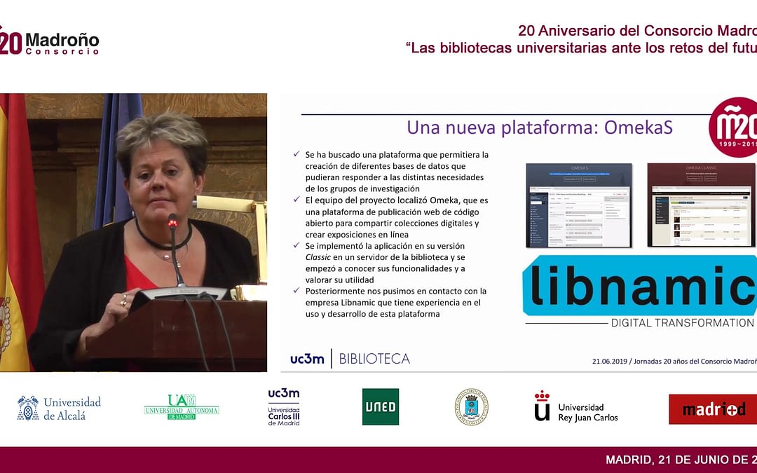 Teresa Malo de Molina talks about Libnamic at the Madroño Consortium 20th Aniversary event, in Madrid